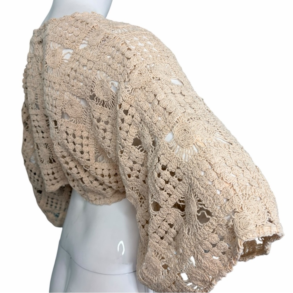 C’ISA Boho Floral sunshine Crochet Tie-Front Crop Shrug Size M Knit Shrug Sz M - Picture 7 of 15